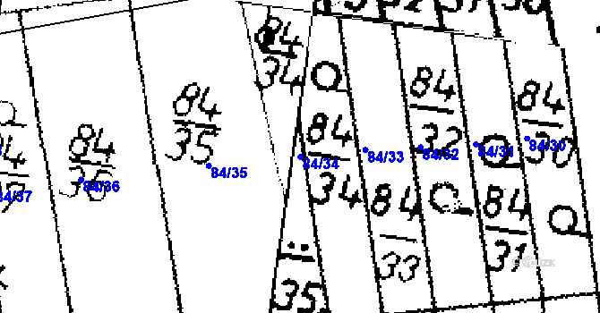 Parcela st. 84/34 v KÚ Jemníky, Katastrální mapa