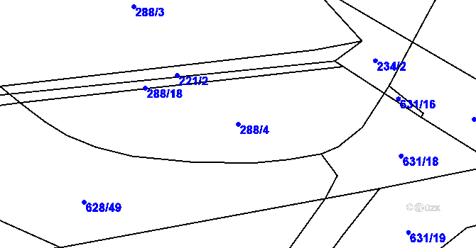 Parcela st. 288/4 v KÚ Jemníky, Katastrální mapa