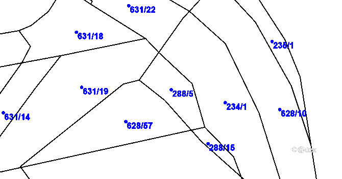 Parcela st. 288/5 v KÚ Jemníky, Katastrální mapa
