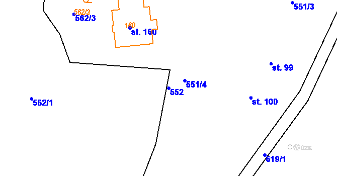Parcela st. 552 v KÚ Jemníky, Katastrální mapa