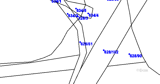 Parcela st. 628/51 v KÚ Jemníky, Katastrální mapa
