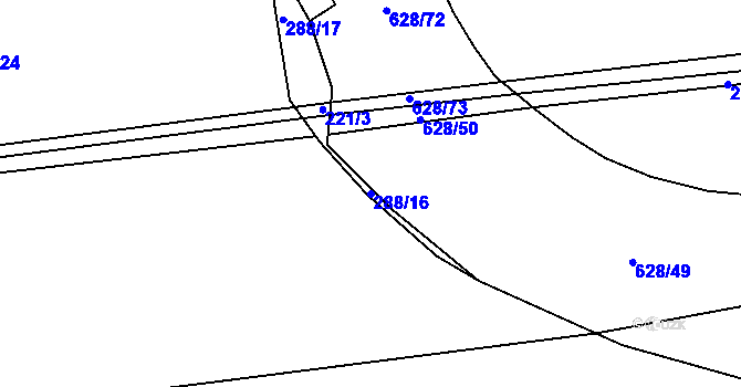 Parcela st. 288/16 v KÚ Jemníky, Katastrální mapa