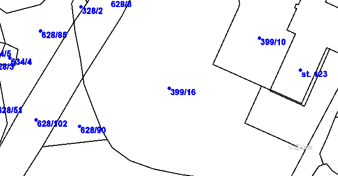 Parcela st. 399/16 v KÚ Jemníky, Katastrální mapa
