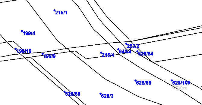 Parcela st. 215/4 v KÚ Jemníky, Katastrální mapa