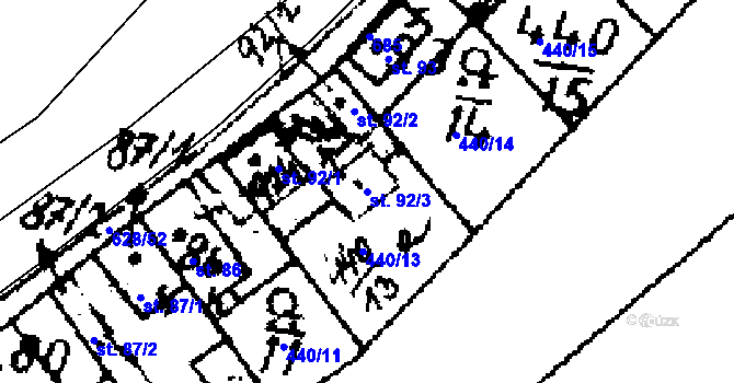 Parcela st. 92/3 v KÚ Jemníky, Katastrální mapa