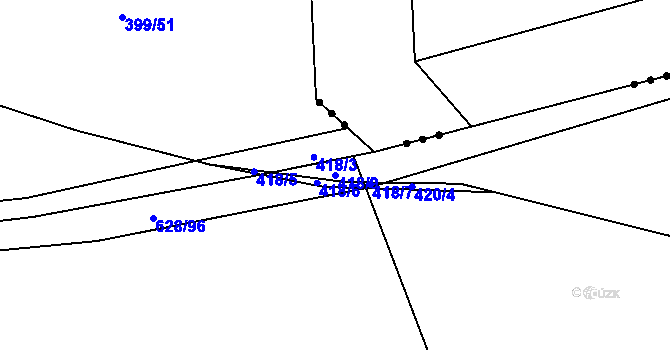 Parcela st. 418/9 v KÚ Jemníky, Katastrální mapa