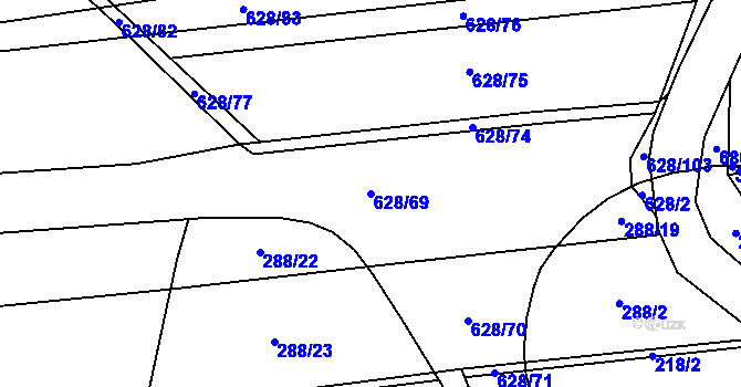 Parcela st. 628/69 v KÚ Jemníky, Katastrální mapa