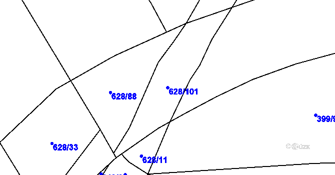 Parcela st. 628/101 v KÚ Jemníky, Katastrální mapa