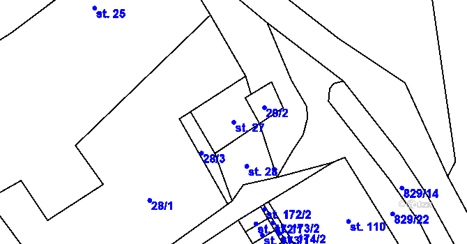 Parcela st. 27 v KÚ Jenčice, Katastrální mapa