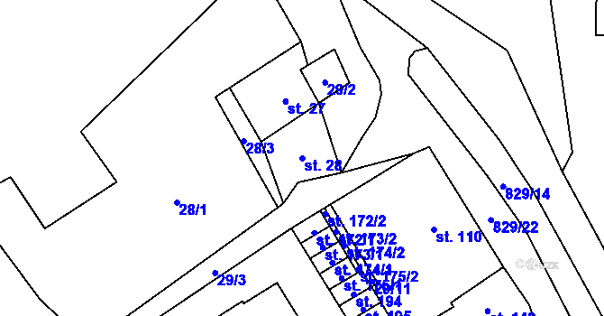 Parcela st. 28 v KÚ Jenčice, Katastrální mapa