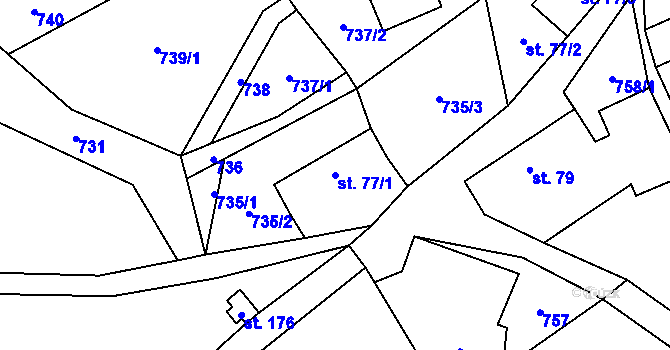 Parcela st. 77/1 v KÚ Jenčice, Katastrální mapa