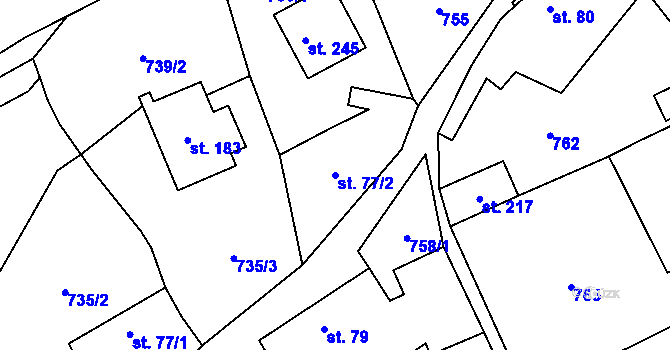 Parcela st. 77/2 v KÚ Jenčice, Katastrální mapa