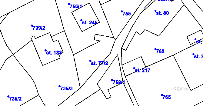 Parcela st. 77/3 v KÚ Jenčice, Katastrální mapa