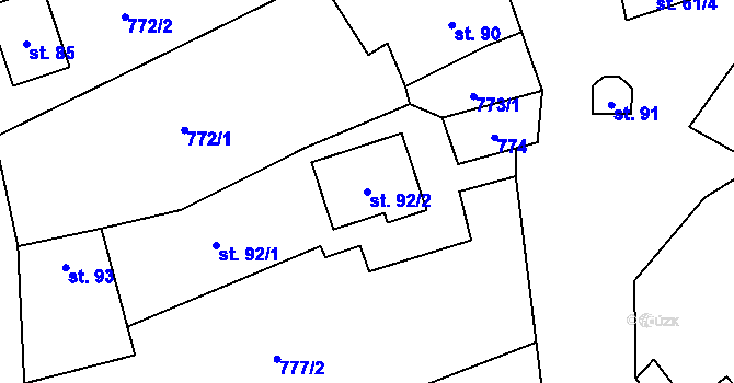 Parcela st. 92/2 v KÚ Jenčice, Katastrální mapa