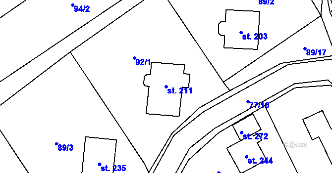 Parcela st. 211 v KÚ Jenčice, Katastrální mapa