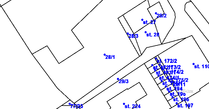 Parcela st. 28/1 v KÚ Jenčice, Katastrální mapa