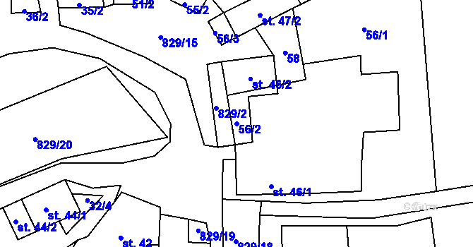 Parcela st. 56/2 v KÚ Jenčice, Katastrální mapa