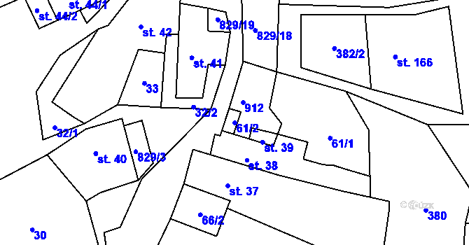 Parcela st. 61/2 v KÚ Jenčice, Katastrální mapa