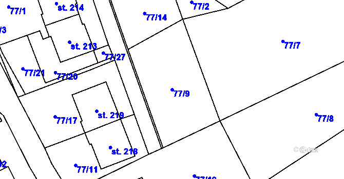 Parcela st. 77/9 v KÚ Jenčice, Katastrální mapa
