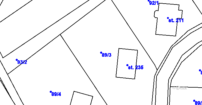 Parcela st. 89/3 v KÚ Jenčice, Katastrální mapa