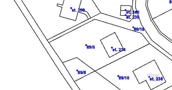 Parcela st. 89/5 v KÚ Jenčice, Katastrální mapa