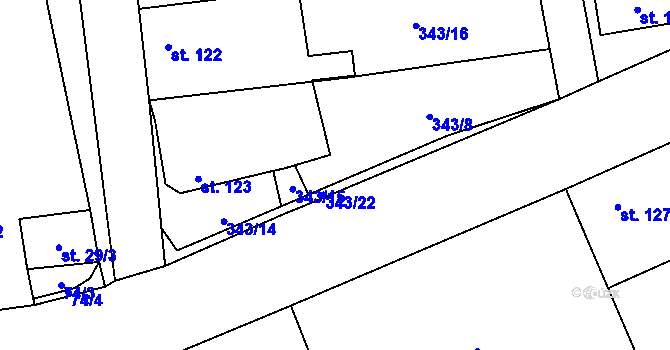 Parcela st. 343/5 v KÚ Jenčice, Katastrální mapa