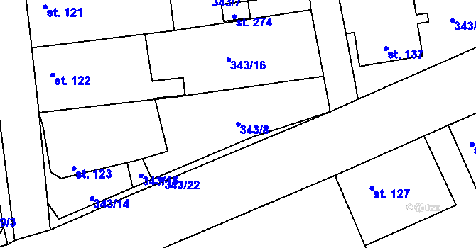 Parcela st. 343/8 v KÚ Jenčice, Katastrální mapa