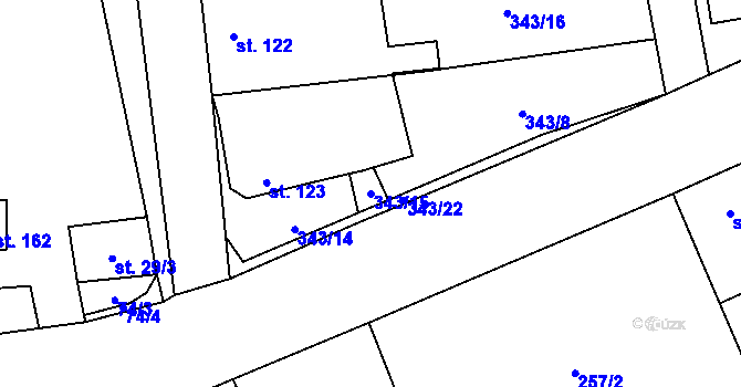 Parcela st. 343/15 v KÚ Jenčice, Katastrální mapa