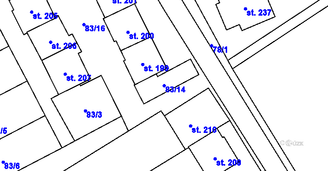 Parcela st. 83/14 v KÚ Jenčice, Katastrální mapa