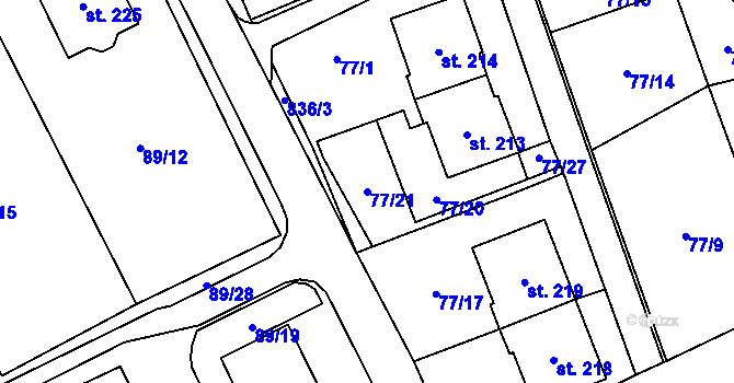 Parcela st. 77/21 v KÚ Jenčice, Katastrální mapa