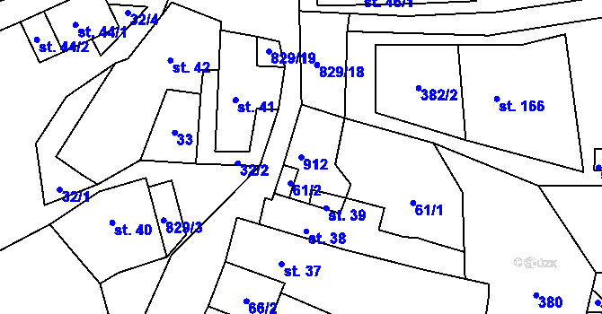 Parcela st. 912 v KÚ Jenčice, Katastrální mapa