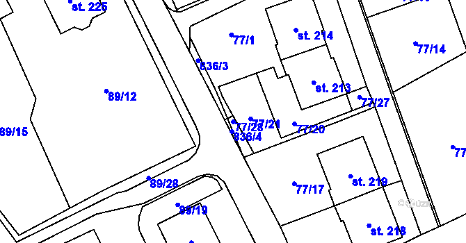 Parcela st. 77/28 v KÚ Jenčice, Katastrální mapa