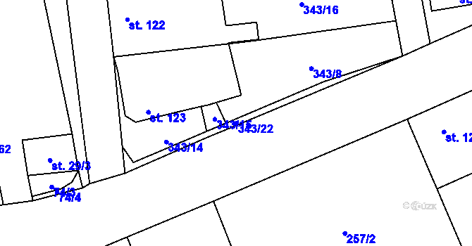 Parcela st. 343/22 v KÚ Jenčice, Katastrální mapa