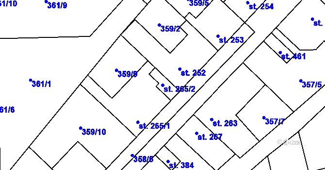 Parcela st. 265/2 v KÚ Jeneč u Prahy, Katastrální mapa