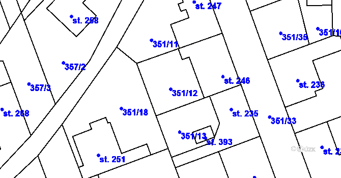 Parcela st. 351/12 v KÚ Jeneč u Prahy, Katastrální mapa