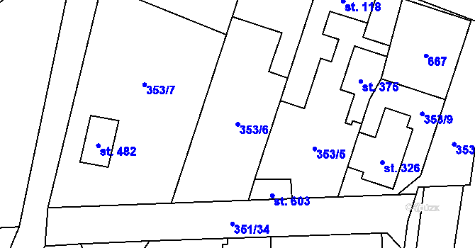 Parcela st. 353/6 v KÚ Jeneč u Prahy, Katastrální mapa