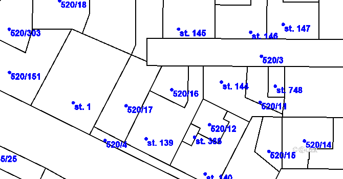 Parcela st. 520/16 v KÚ Jeneč u Prahy, Katastrální mapa