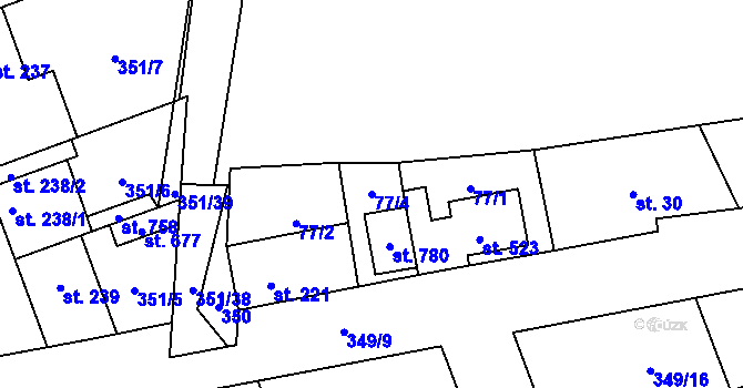 Parcela st. 77/4 v KÚ Jeneč u Prahy, Katastrální mapa
