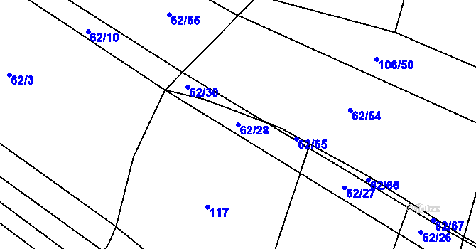 Parcela st. 62/28 v KÚ Broučkova Lhota, Katastrální mapa