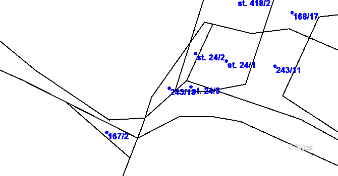 Parcela st. 243/13 v KÚ Broučkova Lhota, Katastrální mapa