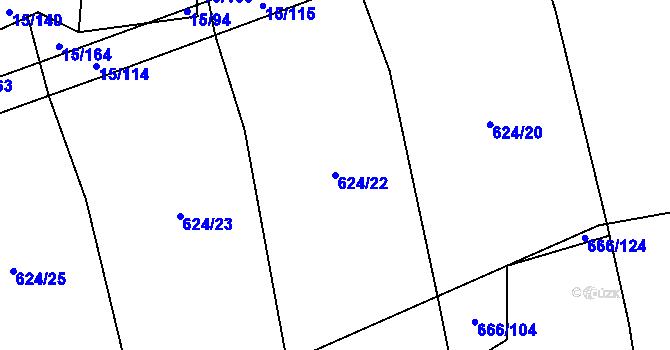 Parcela st. 624/22 v KÚ Jeníčkova Lhota, Katastrální mapa