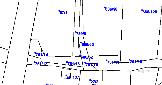 Parcela st. 666/53 v KÚ Jeníčkova Lhota, Katastrální mapa