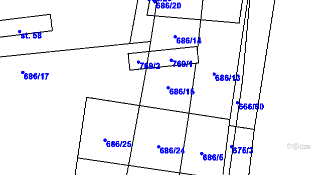 Parcela st. 686/15 v KÚ Jeníčkova Lhota, Katastrální mapa