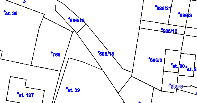 Parcela st. 686/18 v KÚ Jeníčkova Lhota, Katastrální mapa