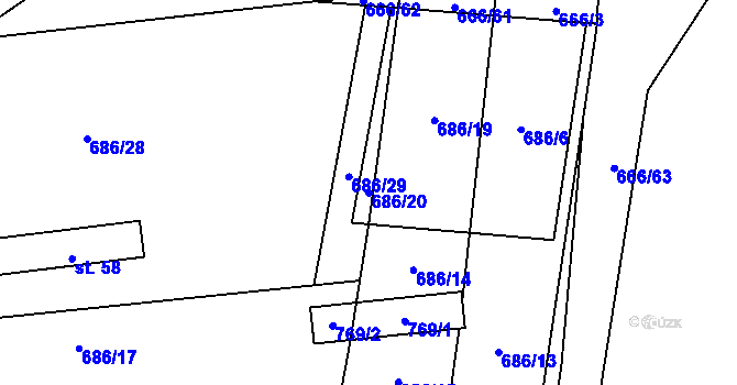 Parcela st. 686/20 v KÚ Jeníčkova Lhota, Katastrální mapa