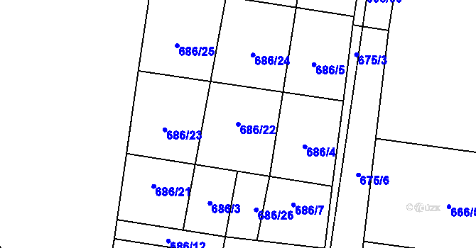 Parcela st. 686/22 v KÚ Jeníčkova Lhota, Katastrální mapa
