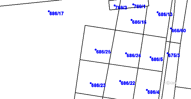 Parcela st. 686/25 v KÚ Jeníčkova Lhota, Katastrální mapa