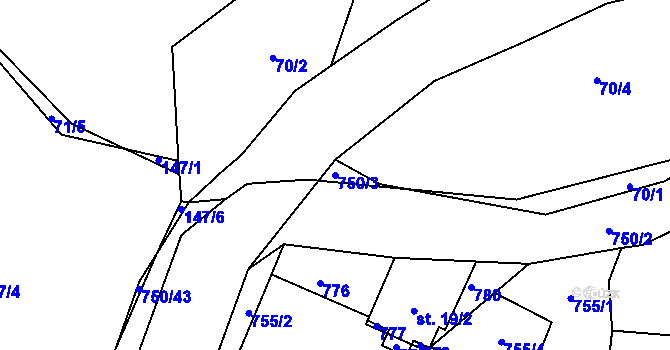 Parcela st. 750/3 v KÚ Jeníčkova Lhota, Katastrální mapa