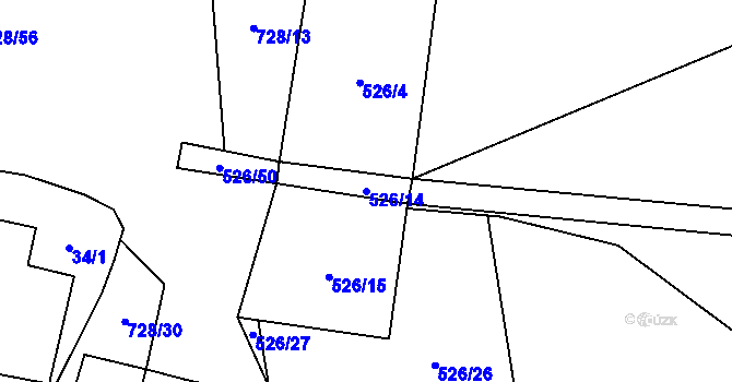 Parcela st. 526/14 v KÚ Jeníčkova Lhota, Katastrální mapa