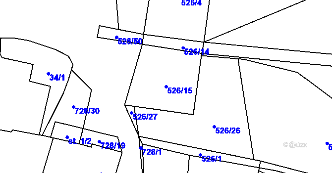 Parcela st. 526/15 v KÚ Jeníčkova Lhota, Katastrální mapa